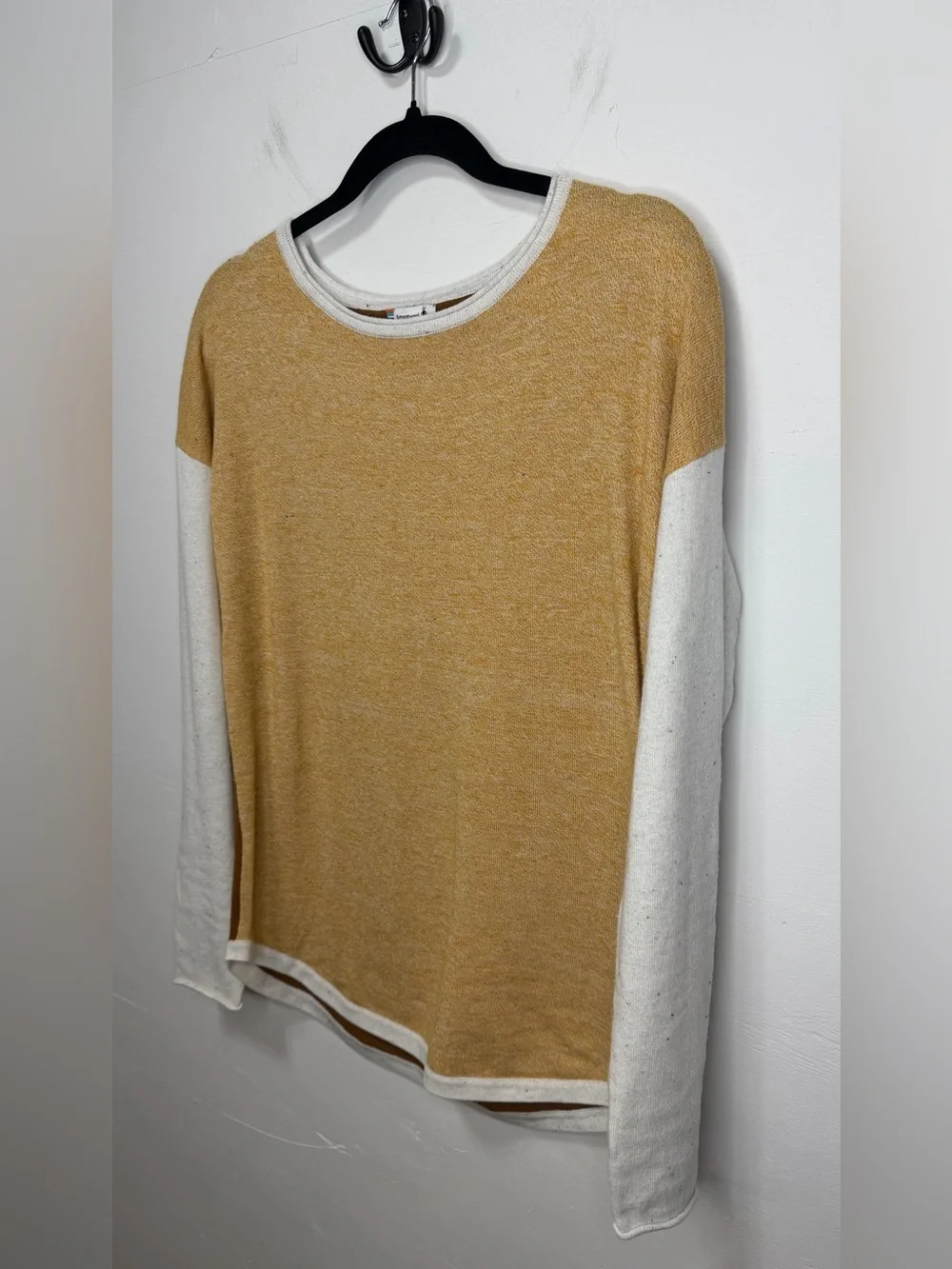 Smartwool Wool Blend Color Block Crew Neck Sweater Mustard Cream Women's Medium